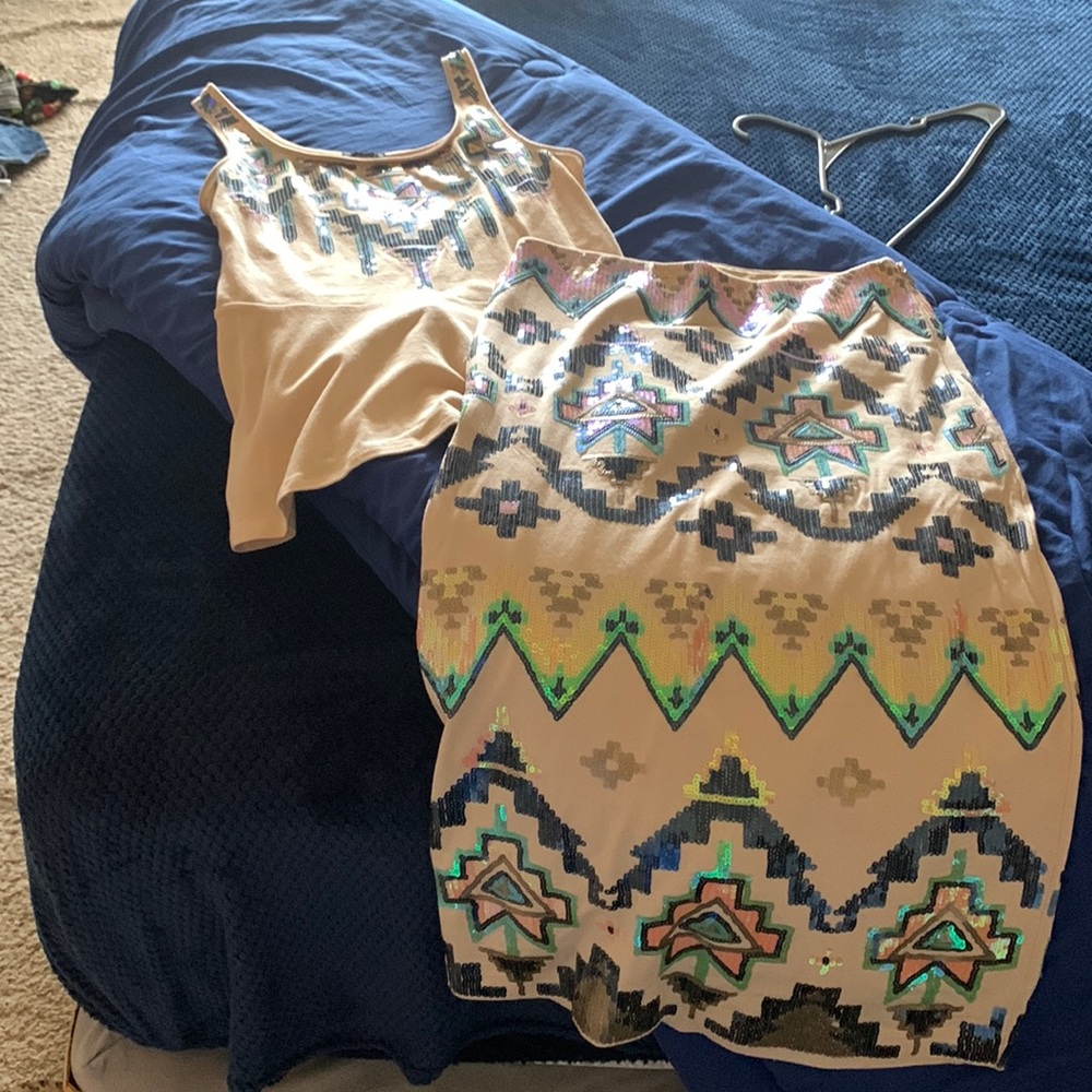 Cream multi colored two piece set.